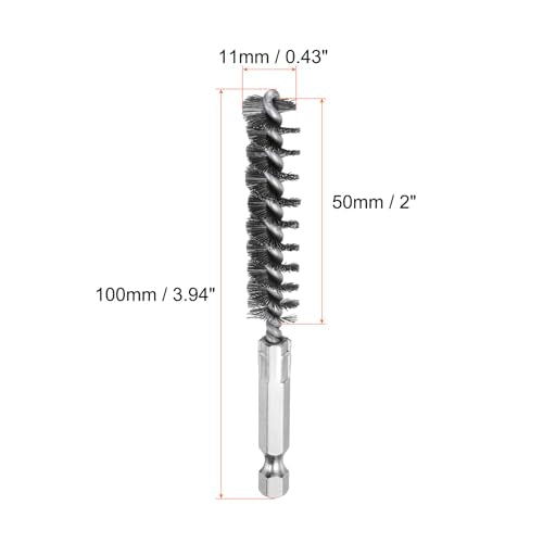 HARFINGTON 6Pcs Stainless Steel Bore Brush 11mm Dia 4" Long Cleaning Twisted Wire Brush with Handle 1/4" Hex Shank for Tubes, Ports, Bearings - size: 11mm