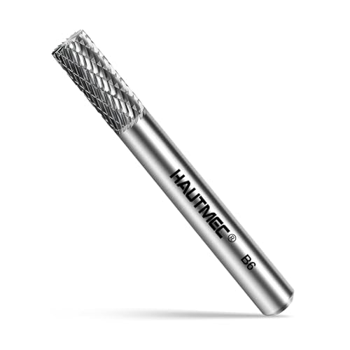 HAUTMEC Tungsten Carbide Rotary Burr Bit YG6, 1/4" Shank Double Cut Die Grinder Bit, Low Vibration Precision Rotary File for Metal Grinding, Engraving & Deburring (6MM Cylindrical), HT0196 - color: Cylindrical, size: 6mm
