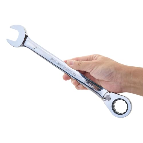 BLACK CANYON 1 Inch Ratchet Combination Wrench, 12-Point Box End & Hex Opening, Polished Steel Ratcheting Wrench with SAE & Metric Sizes - size: 1 Inch, style: Inch