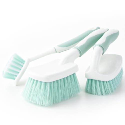3 Pack Bathroom Scrub Brush Set, Heavy-Duty Scrub Brushes for Cleaning