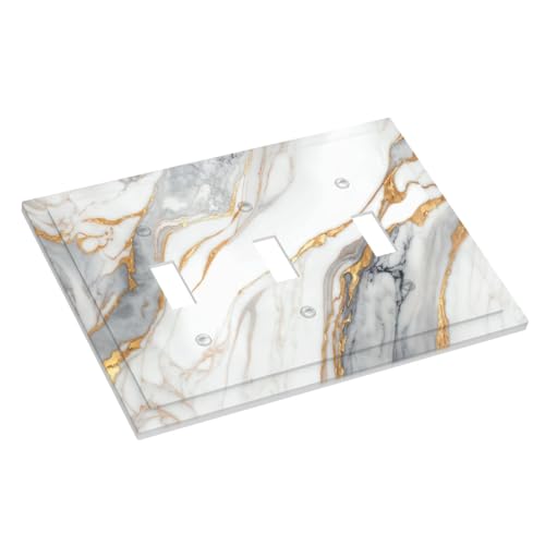 White Gray Gold Marble Light Switch Cover Decorative Wall Plate - color: 3 Gang Triple Toggle