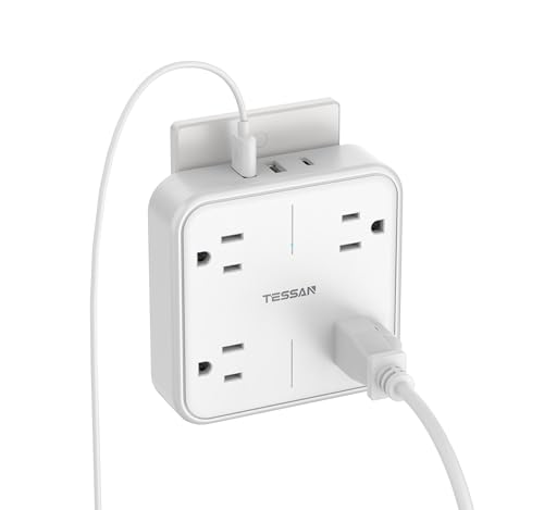 TESSAN Multi Plug Outlet Extender, Surge Protector Splitter | 3 USB (1 USB C Port) Wall Charger, Multiple Expander Surge Protector for Travel, Home, College Dorm Room, White - style: 1 USB C (White)