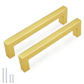 KNOBWELL 6Pack 5 Inch Brushed Gold Cabinet Pulls Stainless Steel Kitchen Cabinet Handles Square Drawer Pulls Modern Cabinet Hardware Handles，128mm Hole Centers - color: Brushed Gold, size: Hole Center:5 inch(128mm)