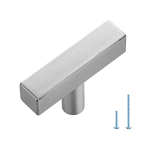 Ravinte 1 Pack Brushed Nickel T Bar Square Cabinet Knobs 2in Cabinet Pulls | Brushed Nickel Finish, Solid Metal, Easy Install, Screws Included, Hardware, Kitchen, Bathroom, Drawers, Cabinets - color: Brushed Nickel, size: 1 Pack, style: Square