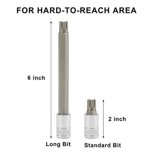 Mayouko 6" Extra Long XZN Triple Square Spline Bit Socket Set, 4mm to 18mm, 10-Piece, 3/8" & 1/2" Drive - style: XZN