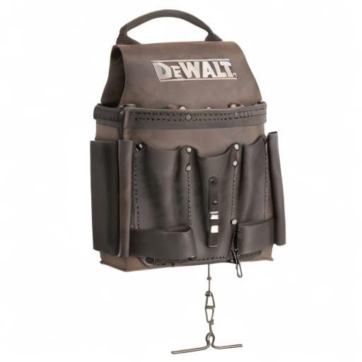 DEWALT Leather Tool Pouch for Electricians, 8 Pockets, Hammer Loops and Tape Chain (DWST550114)