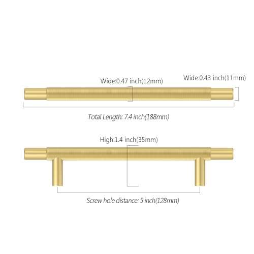 Asidrama 10 Pack 5 Inch(128mm) Brushed Gold Knurled Kitchen Cabinet Handles, Cabinet Pulls Kitchen Cabinet Hardware for Cupboard Drawer Pulls - color: Brushed Gold, size: 5" Hole Center