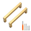 Cabinet Pulls Gold Cabinet Handles Square Drawer Pulls, 5 Pack 5 Inch Stainless Steel Kitchen Door Cupboard Cabinet Handles, Drawer Hardware Handles, 128mm Hole Centers - color: Gold, size: Two Hole - 5 inch Hole Centers(128mm)
