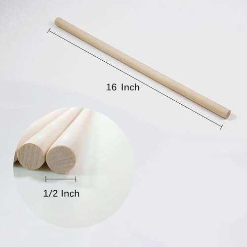 Kang&Chang 1/2 x 16 Inch Birch Dowel Rods, Round Hardwood Sticks, 10 Pack - size: 1/2" x 16" - 10 PCS