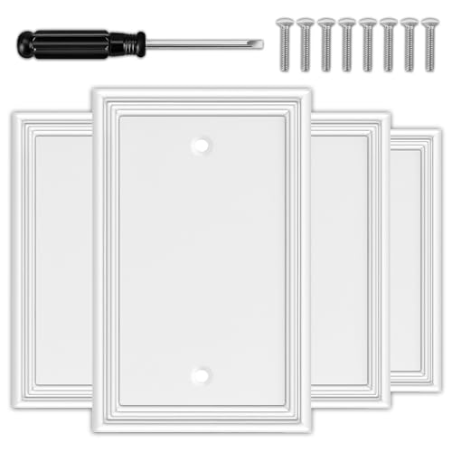 OKAYZIP White Decorative Single Blank Outlet Covers Wall Plate | 4 Pack Natural Material Switch Plates Outlet Covers - Modern Style for Cover Unused Electrical Box/Outlet/Switch - size: 1 Blank 4 Pack