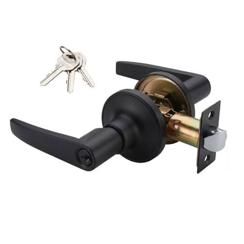 1 Pack of MANREN Lever Keyed Entry Door Lever Handle Lock, Universal Door Knob Hardware, Entrance Version,Black Color (MR802ET-B) - color: Black, style: Entrance