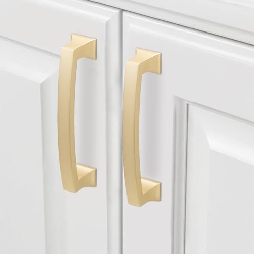 COTYKILEY 10 Pack 3.75 Inch(96mm) Brushed Brass Cabinet Handles Gold Kitchen Cabinet Pulls Cabinet Door Handles Kitchen Cabinet Hardware Cupboard Drawer Pulls Dresser Handles - color: Brushed Brass, size: 3.75" Hole Center（96MM）