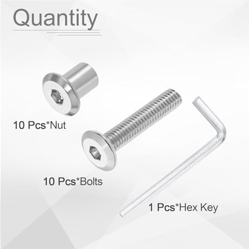 HARFINGTON 10 Set M6x30mm Hex Drive Socket Cap Bolt and M6x10mm Nuts with M4 Hex Wrench, Furniture Connector Bolts and Screws for Furniture Countersunk Belt, Silver - size: M6x30mm, M6x10mm