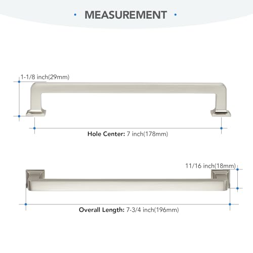 HOME EDIT Brushed Nickel Cabinet Handles Zinc Pulls 7 Inch 5 Pack - color: Brushed Nickel, size: 7 inches Hole Center