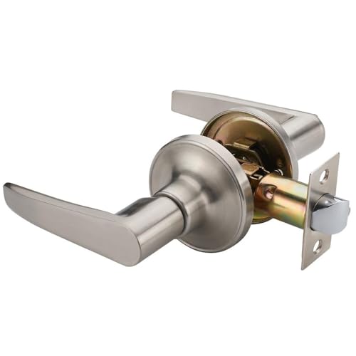 1 Pack of MANREN Lever Passage Door Lever Handle Lock, Universal Door Knob Hardware,Nickel Brushed Color (MR802pa) - color: Nickel Brushed, style: Passage