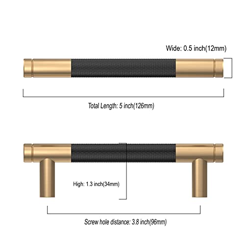 Asidrama 10 Pack 3.75 Inch(96mm) Matte Black and Champagne Bronze Cabinet Pulls Knurled Cabinet Handles Cupboard Handles Kitchen Cabinet Hardware for Cupboard Drawer Pulls - color: Black-Champagne Bronze, size: 3.75" Hole Center, style: 10 Pack