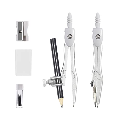 Unjoo Geometry Set 10 Pcs Student Supplies, Protractor and Compass (Grey） - color: Grey