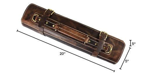 Leather Knife Roll Storage Bag, Elastic and Expandable 10 Pockets, Adjustable/Detachable Shoulder Strap, Travel-Friendly Chef Knife Case (Dark Brown, Leather) - color: Dark Brown