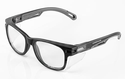 KOZIFACE E52 Anti-Fog Safety Glasses, ANSI Z87.1 Eye Protection with Side Shields, Clear Lens, Lightweight for Work, Lab DIY - color: Black