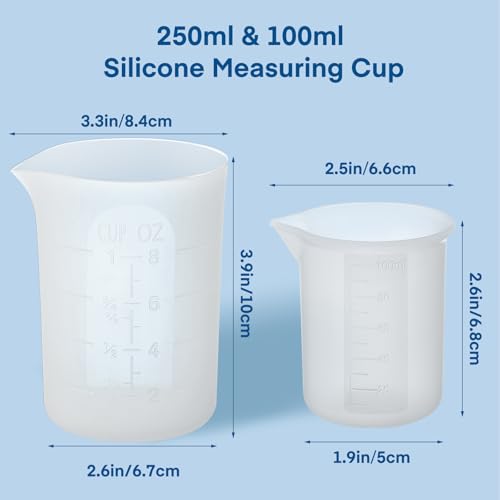 Gartful 250ml & 100ml Silicone Measuring Cups, Silicone Mixing Cups for Epoxy, Resin Arts, Glue, Jewelry Casting Molds, Acrylic Paint Pouring, Cup Making, Waxing, Crafts, Nonstick Reusable, Set of 6 - size: Large-250ml*2+100ml*4