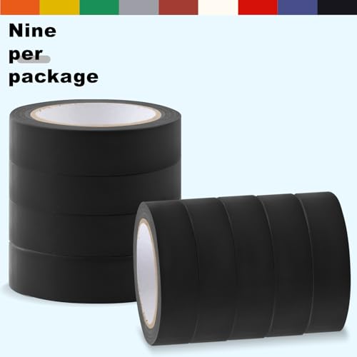 Romeda 9 Pack Electrical Tapes, Electrical Tape Water, Sun, and Oil Resistant, Electrical Tape is Suitable for Most Domestic, Commercial, and Industrial environments - Black - color: Black
