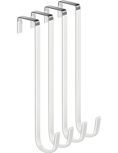 Single Long Over Door Steel Hooks 4 Pack Fit 1-3/8" Door 10" White - size: 10"Length