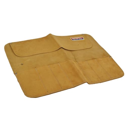 Faithfull Suede Leather Chisel Roll - 8 Pocket, Water Resistant & Compact Tool Organizer - Tan