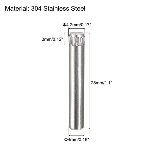 uxcell 4x28mm 304 Stainless Steel Dowel Pins, 50Pcs Knurled Head Flat Chamfered End Dowel Pin, Wood Bunk Bed Shelf Pegs Support Shelves Fasten Elements - size: 4x28mm