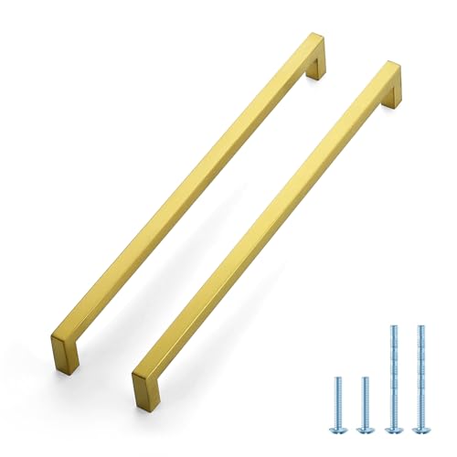 JOY DECOR Gold Cabinet Handles Square Cabinet Pulls 12-3/5 Inch CC, 10 Pack - size: 12-3/5 Inch Hole Center
