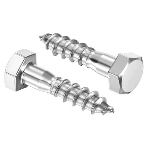 25 Pcs Hex Head Lag Screws 3/8"x2" SS 18-8 (304) Lag Bolts - color: Silver, size: 3/8"x2"