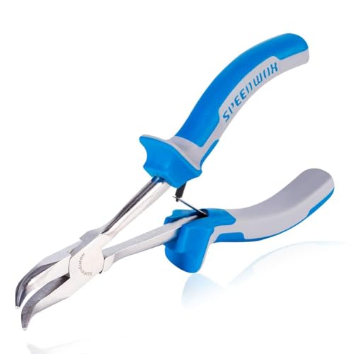SPEEDWOX Long Reach Bent Nose Pliers 6 Inches 45 Degree Curved Mini Chain Nose Smooth Tapered Jaws Precision Fine Pliers for Hard to Reach Narrow Spaces High Leverage Reduce Efforts Non-slip Handle - style: Bent Nose Pliers