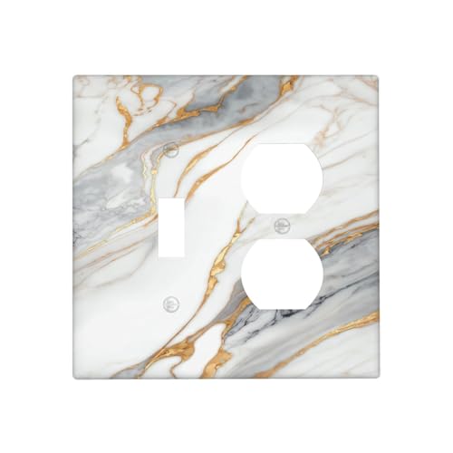 White Gray Gold Marble Light Switch Cover Decorative Wall Plate - color: 2 Gang 1 Toggle 1 Duplex Comb