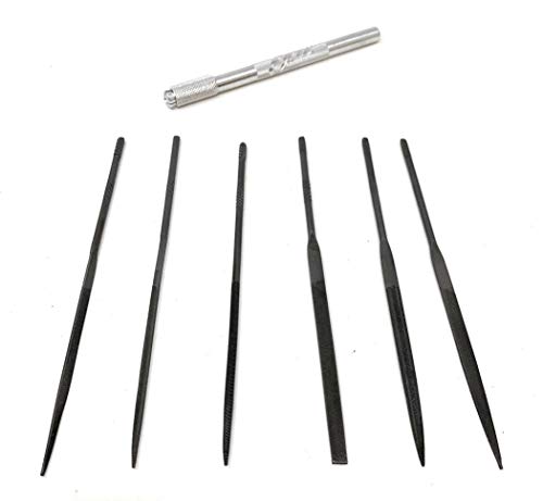 Excel Blades Mini Needle File Set – Hardened Alloy Steel, Includes Flat, Warding, Square, Triangular, Round & Half-Round Files with USA-Made Aluminum Handle - style: File Set w/ Handle