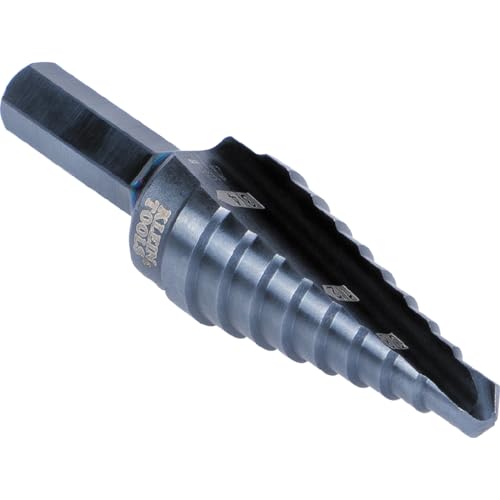Klein Tools KTSB03 Step Drill Bit Double Fluted #3, 1/4 to 3/4-Inch with Easy-to-Read Markings and Targets, 3/8-Inch Hex Shank - size: 1/4 to 3/4-Inch, style: Standard