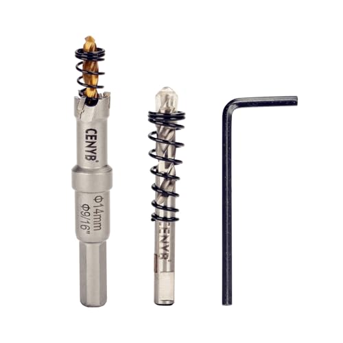9/16" (14mm) Tungsten Carbide Tipped Hole Saw with 2Pcs Titanium-Plated Pilot Drill Bits for Hard Metal,Stainless Steel,Iron,Aluminum Alloy,Wood and Plastic - size: 14mm | 9/16"