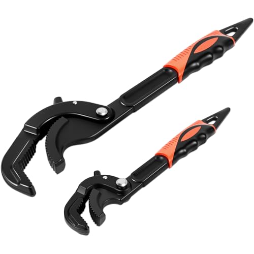 Self-Adjusting Pipe Wrench Set, 10" & 15", Power Grip for Plumbing & Auto Repair, 14-60mm Jaw, Anti-Slip Teeth, Chromium Steel