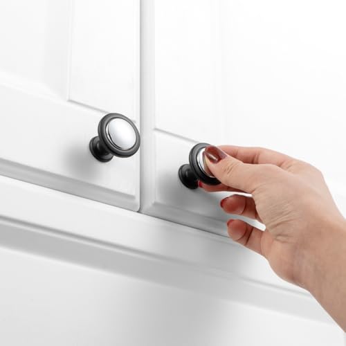 KOOFIZO 10 Pack Chrome & Black Cabinet Knobs Round Single Hole Pulls 1960s - color: Polished Chrome + Black, size: Knob 1 - 10Pcs, style: Round