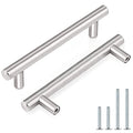Probrico 30 Pack|4 Inch Hole Centers Satin Nickel Cabinet Handles, Euro Style Drawer Pulls, Stainless Steel Modern Round T Bar Kitchen Cabinet Pulls, Cabinet Hardware for Bathroom Bedroom - color: Brushed Nickel, size: hole center 4"