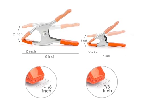 PONY 6" & 4" Heavy Duty Metal Spring Clamps with Protective Tips, 10-Piece | 2" & 1" Jaw Opening, Protective Handles and Tips, Metal Spring Clamps for Woodworking and DIY Projects - size: 6 Inch & 4 Inch 10-Piece