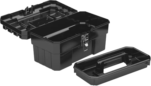 Akro-Mils 14-Inch Plastic Toolbox with Removable Tray, Steel Latch & Padlock Eye, Industrial-Grade Tool Box for Tools, Crafts, First Aid & Hobby Supplies, 14" x 8" x 8", Made in USA, Black (09514) - color: Black, size: 1-Pack
