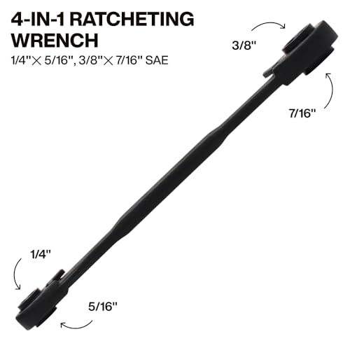 KLEIN TOOLS 68214 4-in-1 Reversible Ratchet Wrench, Box Wrench, SAE Hex Sizes 1/4, 5/16, 3/8, and 7/16-Inch, 90-Tooth Ratchet, Pass-Through Design - style: Small SAE