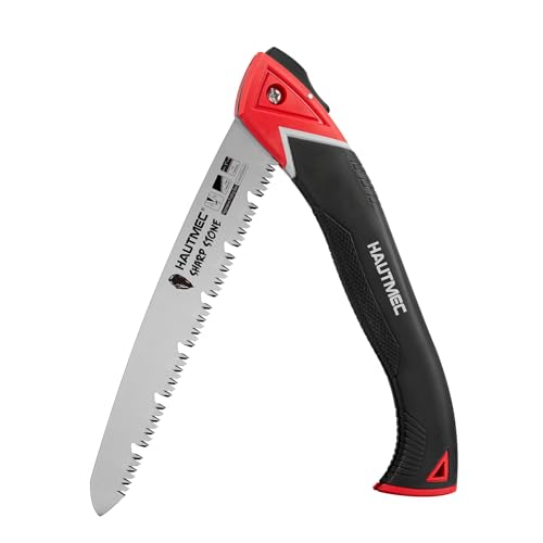 HAUTMEC 9 inch Folding Pruning Saw, Heavy Duty Hand Saws for Tree Trimming with SK5 Blade, Deep Gullets & Triple-Cut Teeth, Garden Saw for Wood Cutting, Camping & Bushcraft
