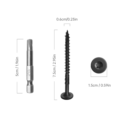 50Pcs 3 Inch Black Structural Wood Screws | Heavy-Duty Deck Screws, Rust Resistant Timber Screws for Timber/Log/Landscaping Wood, T30 Star Bit (#14 x 3) - color: Black, size: #14×3"