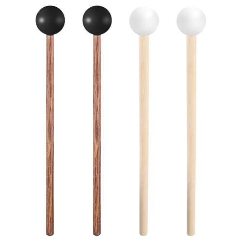 4 Pcs Steel Tongue Drum Mallets, Xylophone Mallet, Glockenspiel Mallets, 5.6 in Rubber Percussion Mallet, Rubber Drumsticks, Wooden Percussion Sticks, Black & White