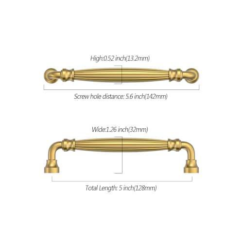 Asidrama 10 Pack 5 inch Brushed Moderne Brass Kitchen Cabinet Handles - color: Vibrant Brushed Moderne Brass, size: 5" Hole Center(128mm)