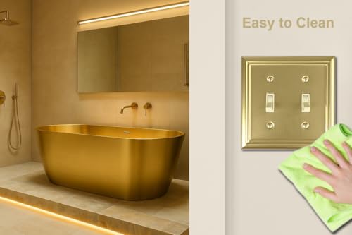 OKAWYC Double Toggle Light Switch Cover Adler Metal Wall Plate, 2-Pack Brushed Brass 2 Gang, for Light Switch Cover Decorative Wallplate, Durable - size: 2 Toggle