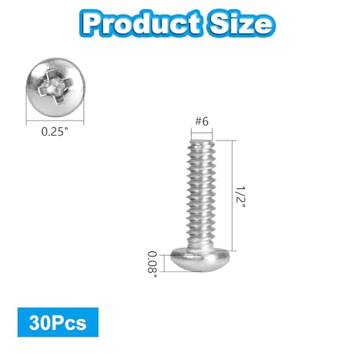 30 Pcs #6-32 x 1/2" Pan Head Machine Screws 304 Stainless Steel - size: #6-32 x 1/2"