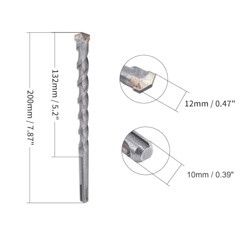 12mm x 200mm Masonry Drill Bit, Carbide Tipped Rotary Hammer Bit