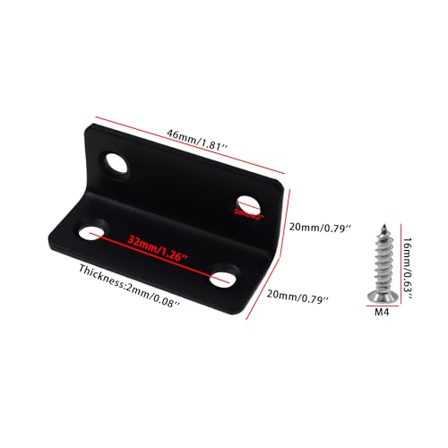 Long L Bracket,ULIFESTAR Black Corner Brace Brackets,Stainless Steel Corner Brackets,Heavy Duty Shelf Bracket,Metal Right Angle Bracket for Wood,46*20mm/1.81*0.79'' 8 PCS - size: 46*20mm/1.81*0.79''