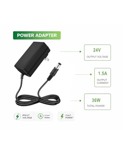 24V 1.5A Power Supply AC Adapter, 100-240V 50-60Hz to DC 24V 1.5A Switching Converter, DC Power Cord with 5.5x2.5mm/2.1mm Plug